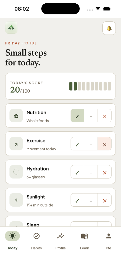 HealthPath app — today's habit check-ins